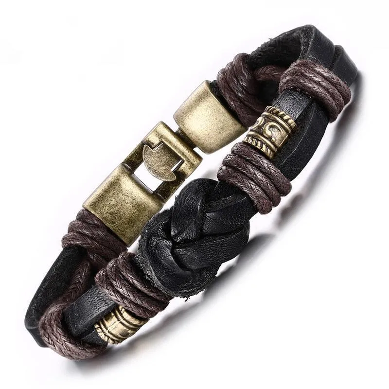 Vintage Genuine Leather Mid-Knot Bronze Bracelet