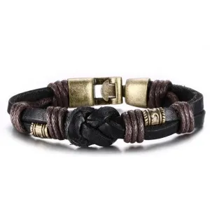 Vintage Genuine Leather Mid-Knot Bronze Bracelet