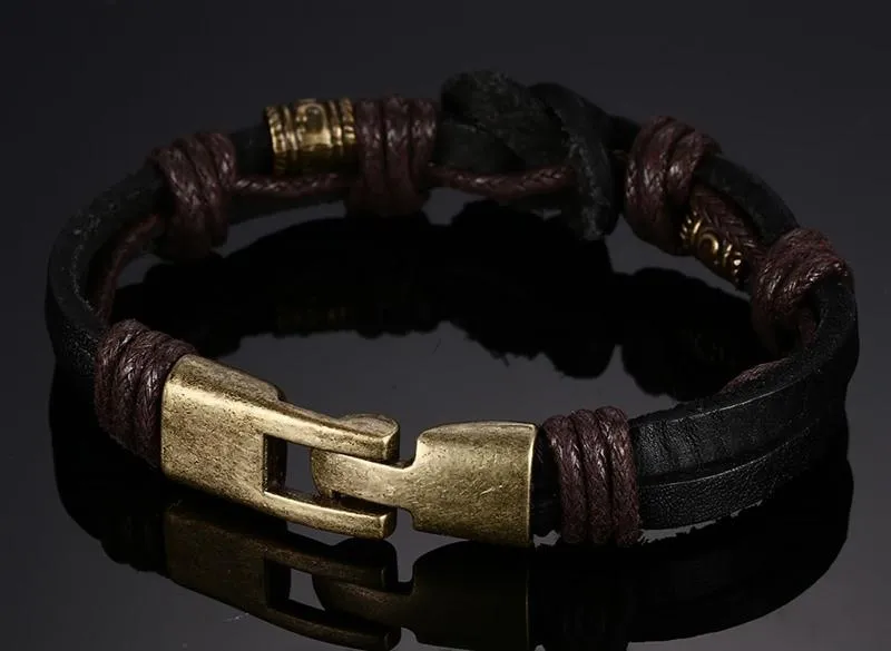 Vintage Genuine Leather Mid-Knot Bronze Bracelet