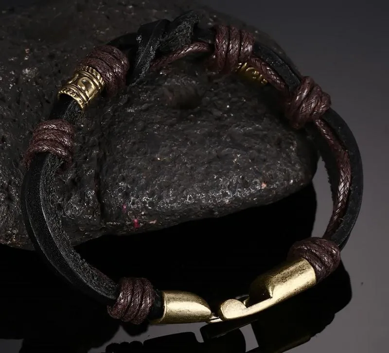 Vintage Genuine Leather Mid-Knot Bronze Bracelet