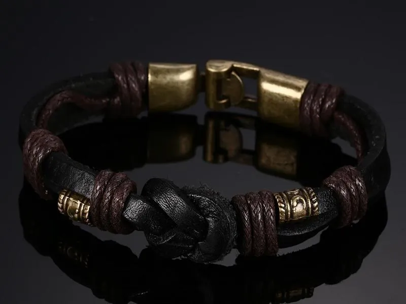 Vintage Genuine Leather Mid-Knot Bronze Bracelet