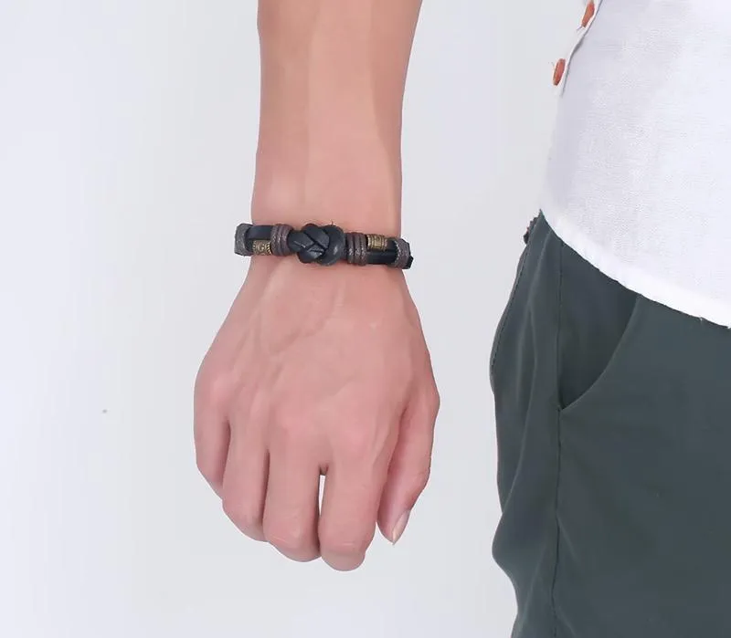 Vintage Genuine Leather Mid-Knot Bronze Bracelet