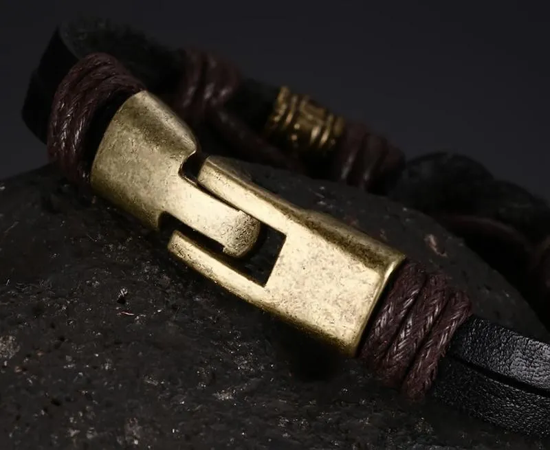 Vintage Genuine Leather Mid-Knot Bronze Bracelet