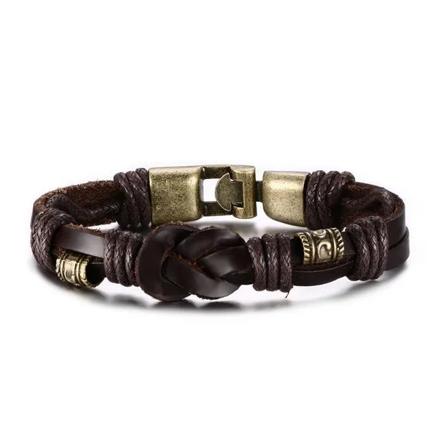 Vintage Genuine Leather Mid-Knot Bronze Bracelet