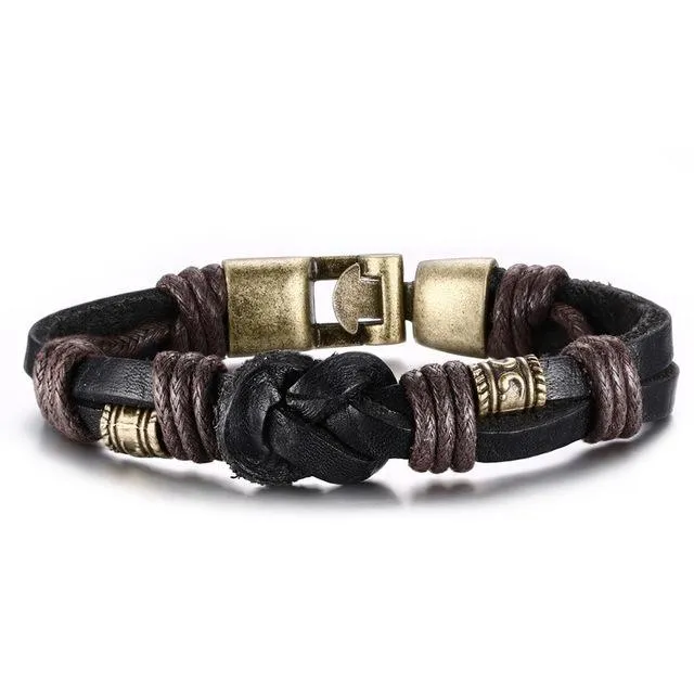 Vintage Genuine Leather Mid-Knot Bronze Bracelet
