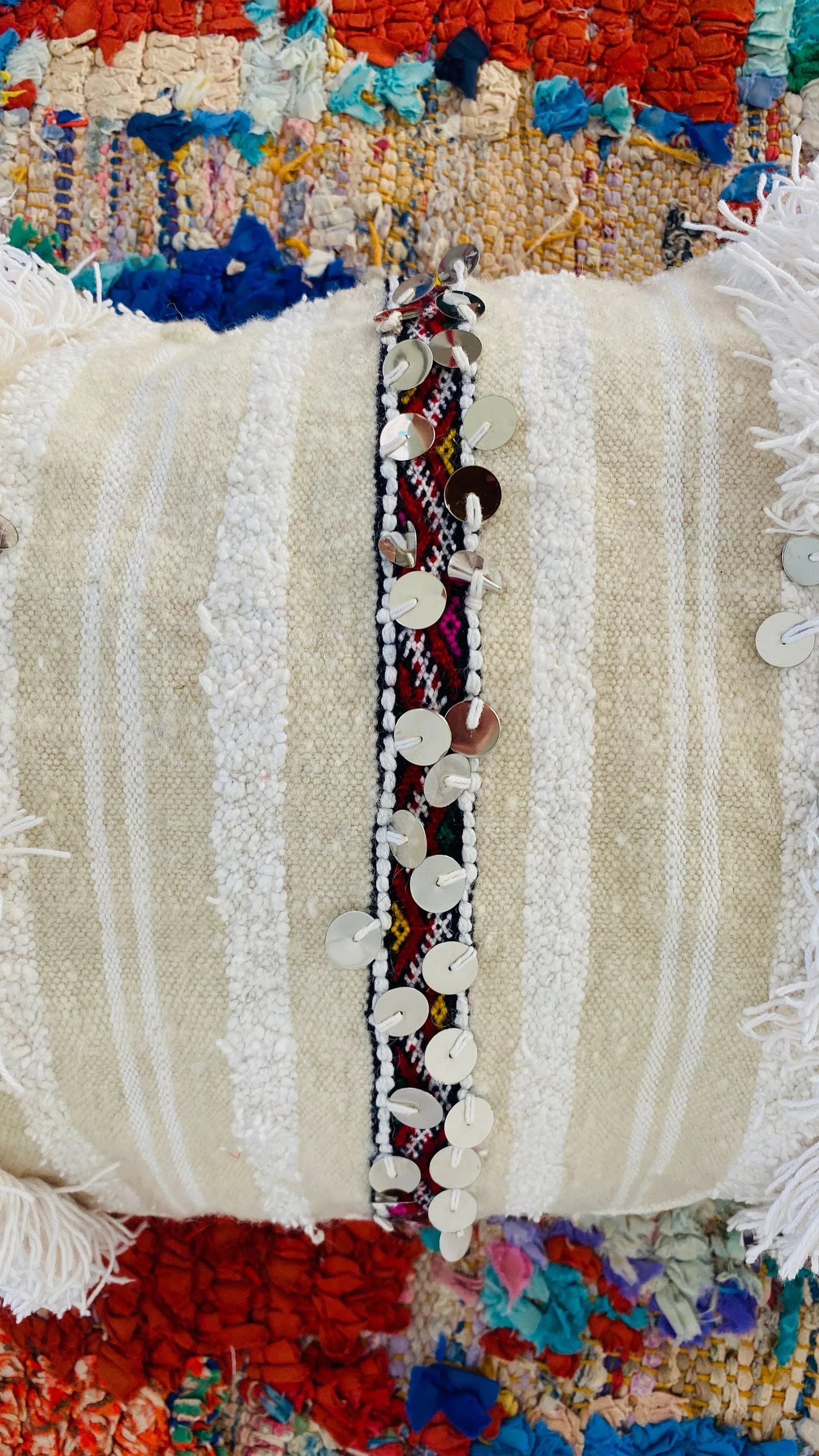 Vintage Moroccan Wedding Blanket Pillow. Handira. Wool and Cotton. Organic Cotton Filling