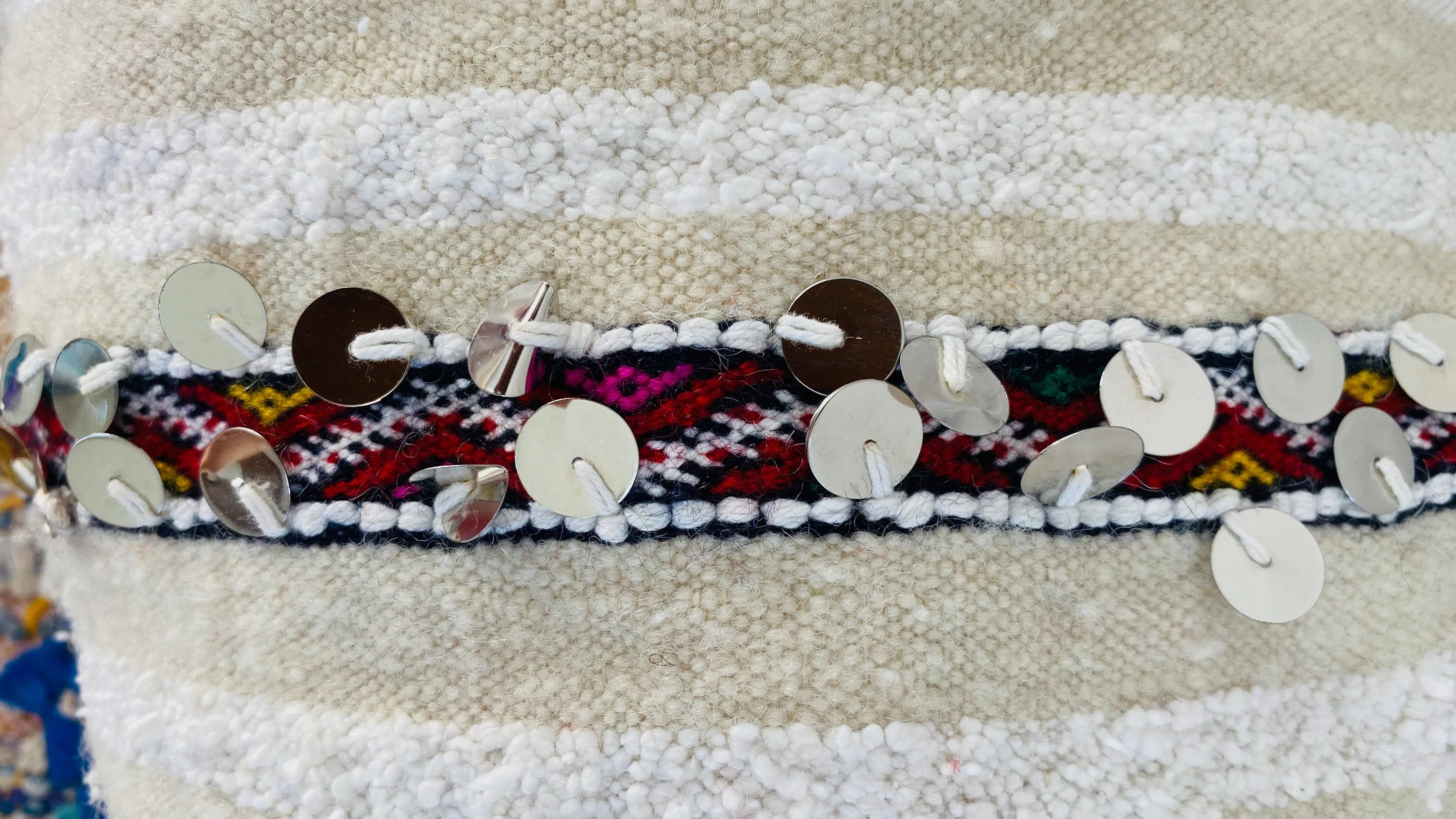 Vintage Moroccan Wedding Blanket Pillow. Handira. Wool and Cotton. Organic Cotton Filling