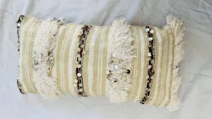Vintage Moroccan Wedding Blanket Pillow. Handira. Wool and Cotton. Organic Cotton Filling