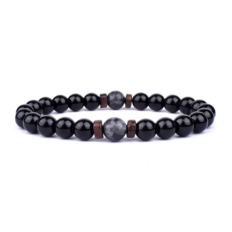 Volcanic Stone Lava Mixed With Wooden Beads Bracelet For Men