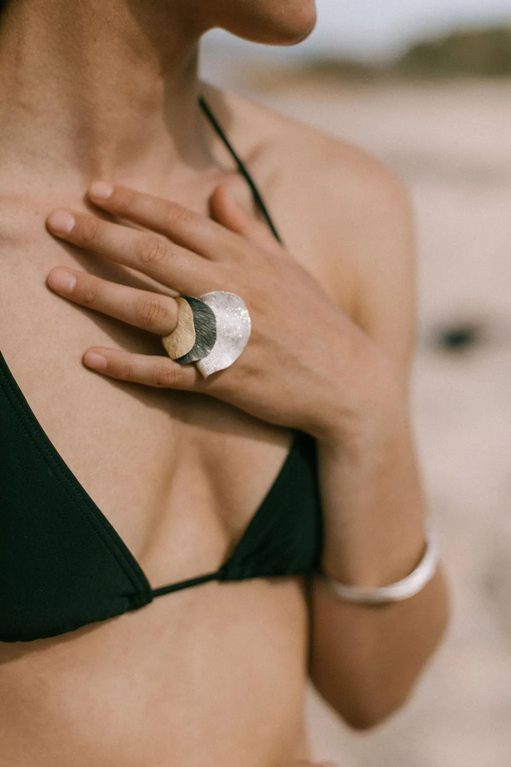Wave ring - silver sparkle