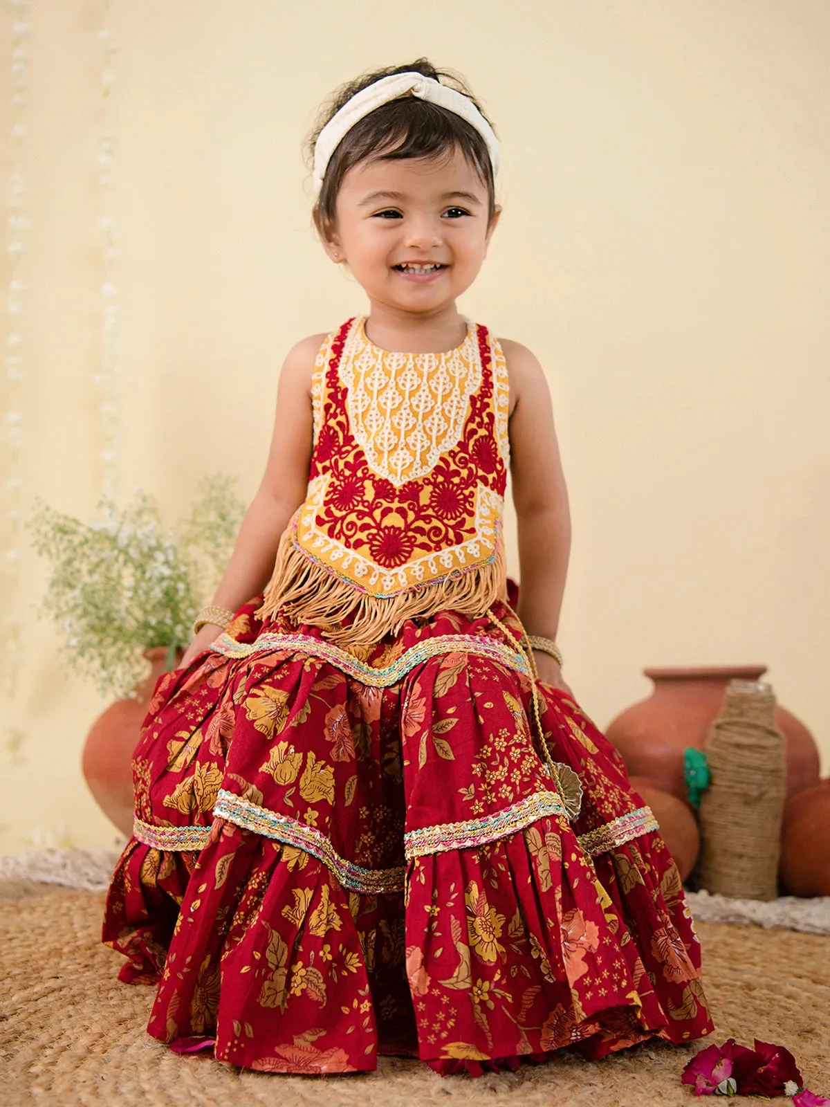 Wedding Vibe Frilled Red Lehenga Choli for Girls