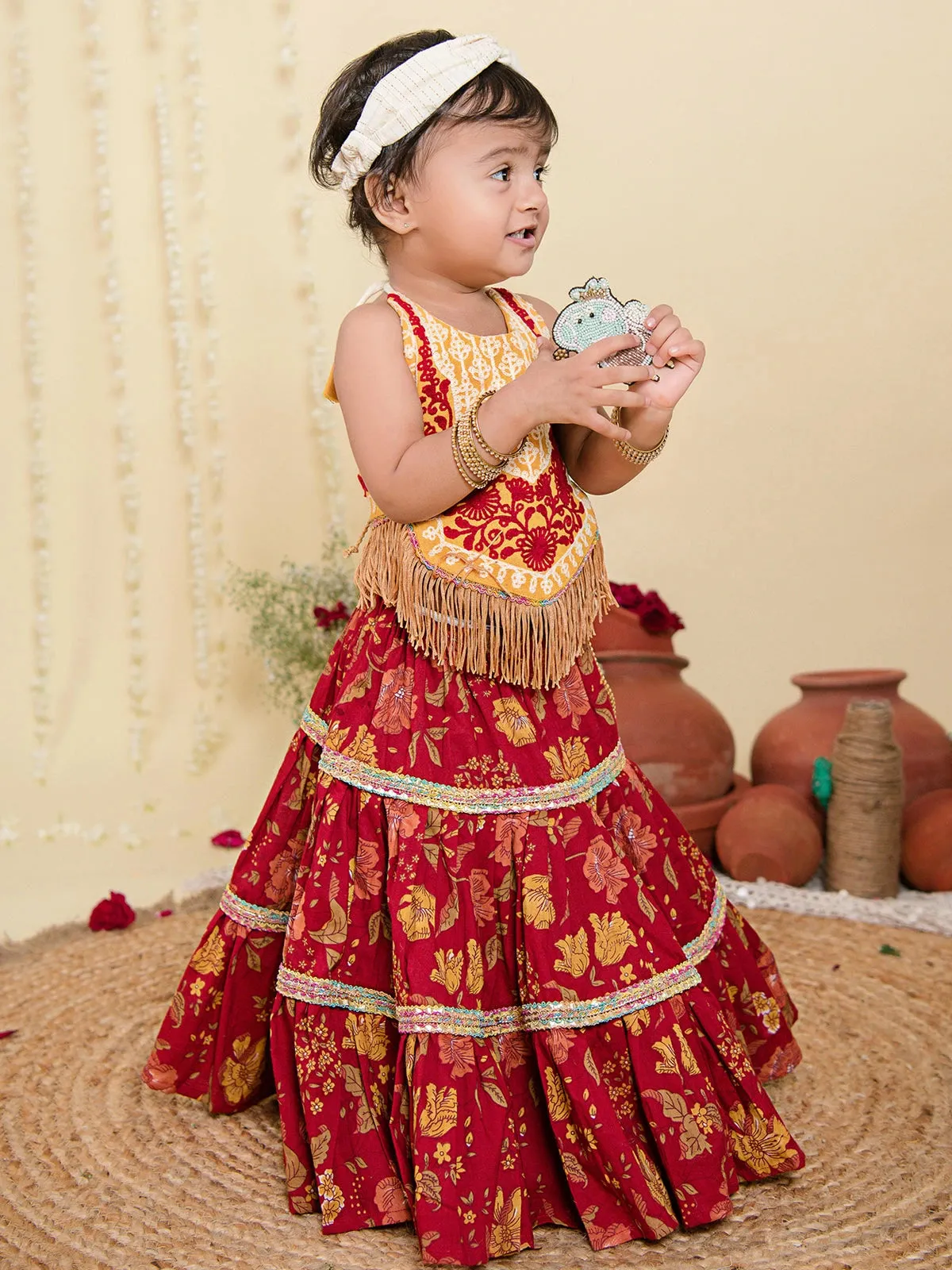 Wedding Vibe Frilled Red Lehenga Choli for Girls