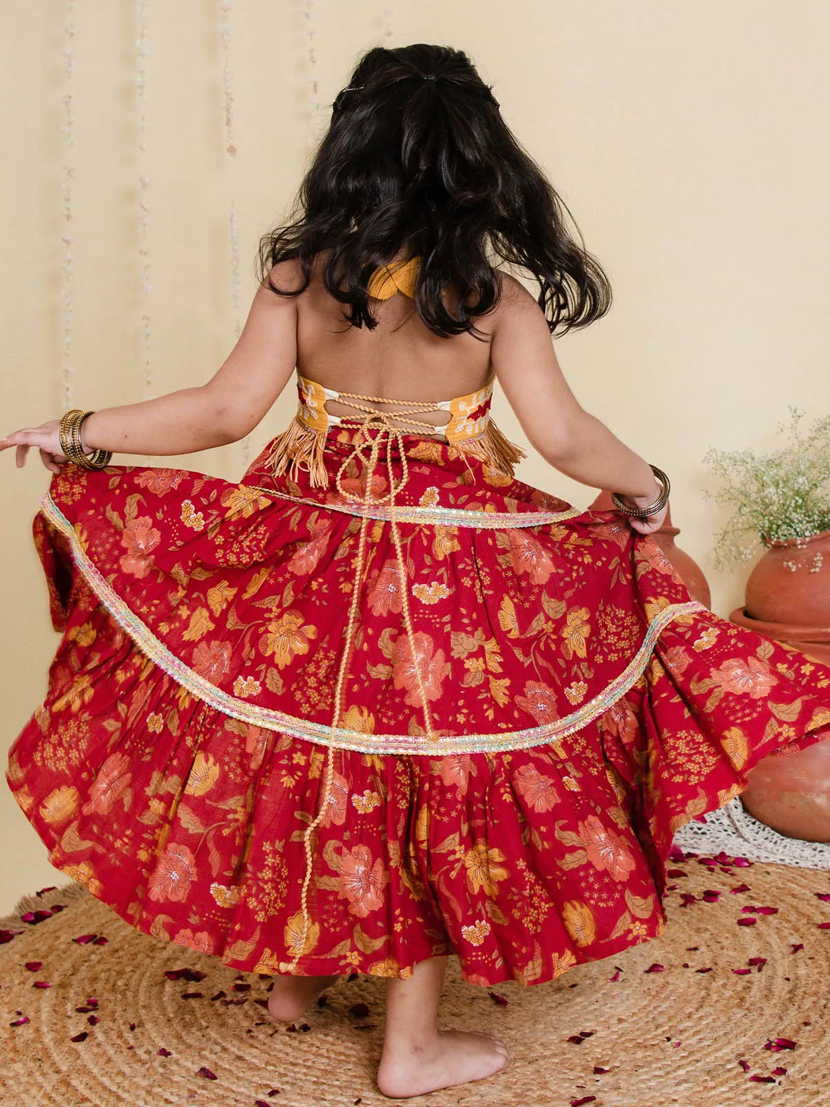 Wedding Vibe Frilled Red Lehenga Choli for Girls