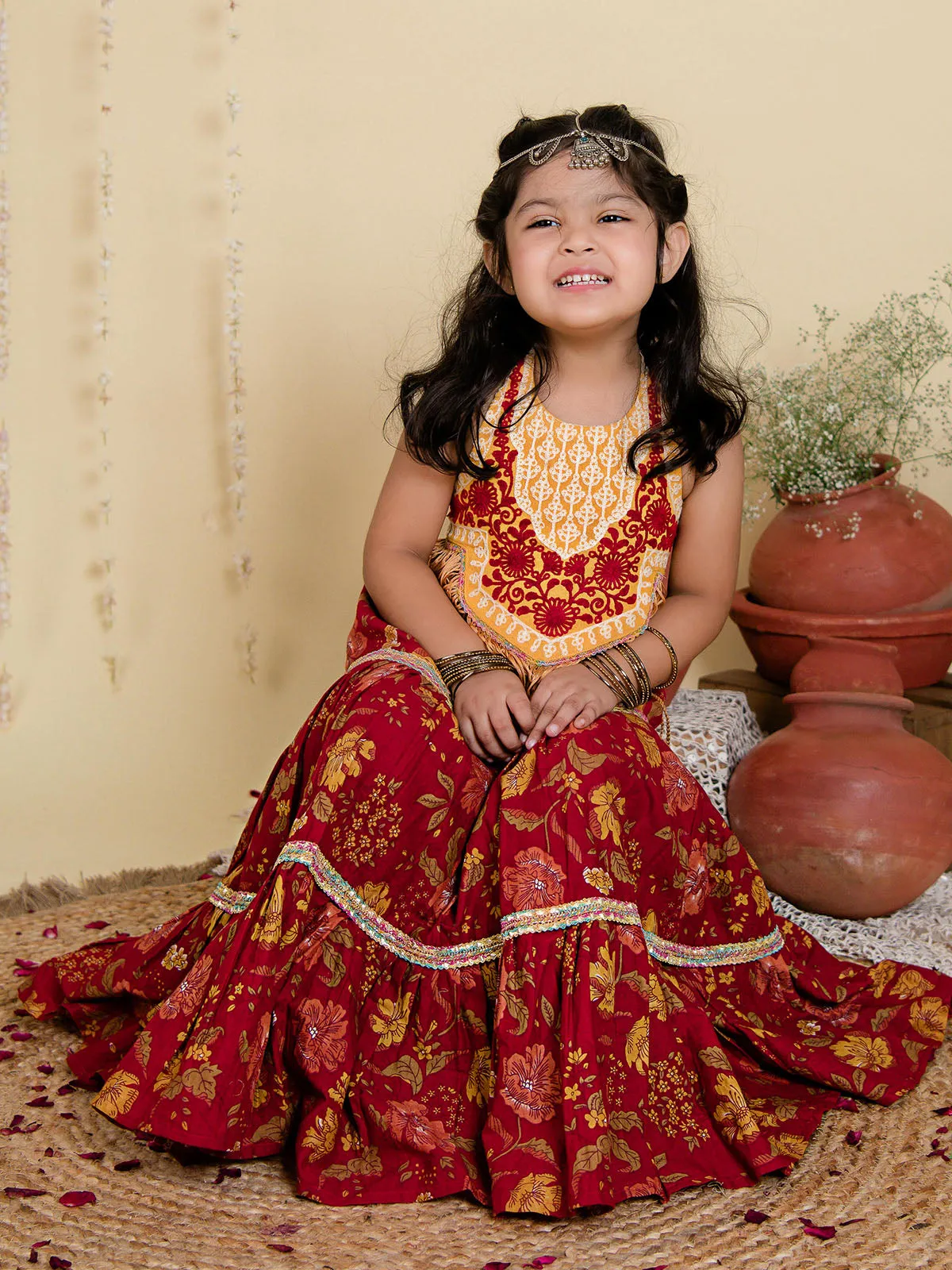 Wedding Vibe Frilled Red Lehenga Choli for Girls