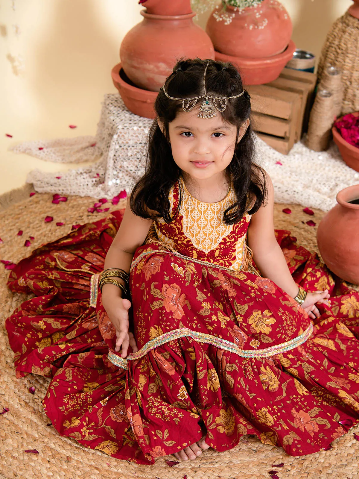 Wedding Vibe Frilled Red Lehenga Choli for Girls