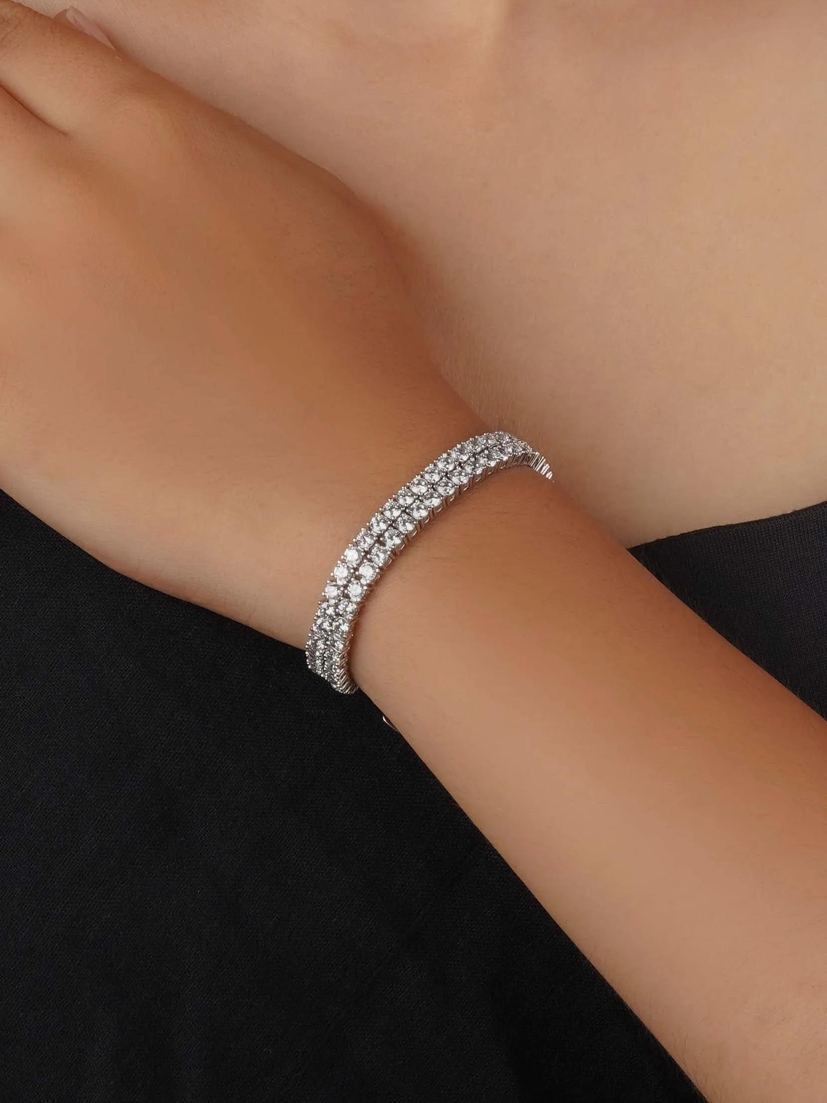 White Color Silver Plated Faux Diamond Bracelet - CZBRAC131